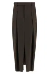 Brunello Cucinelli Curved Design Skirt With Pleats And Pockets In Brown