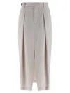 Brunello Cucinelli Curved Pleated Skirt Button Detail In Neutral