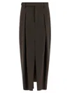Brunello Cucinelli Curved Design Skirt With Pleats And Pockets In Brown