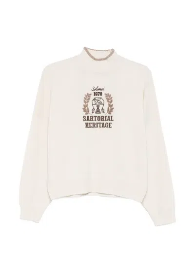 Brunello Cucinelli Sartorial Heritage-embroidered Cashmere Sweater In Neutral