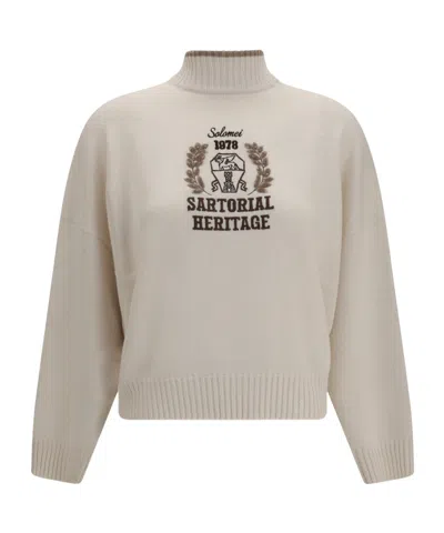 Brunello Cucinelli Sartorial Heritage-embroidered Cashmere Sweater In Neutral