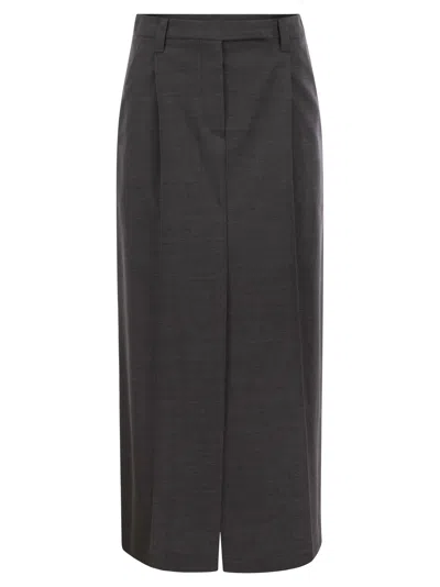 Brunello Cucinelli Sartorial Long Skirt In Virgin Wool Canvas In Black
