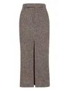 Brunello Cucinelli Front Slit Maxi Pencil Skirt In Brown