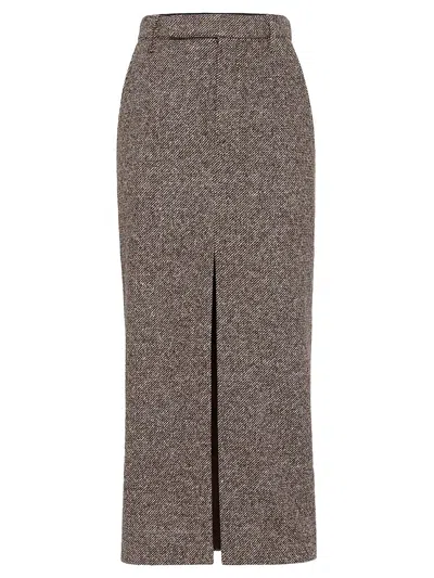 BRUNELLO CUCINELLI BRUNELLO CUCINELLI WOMEN SARTORIAL PENCIL SKIRT BROWN