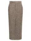 Brunello Cucinelli Diagonal Wool Tweed Midi Sartorial Pencil Skirt In Brown