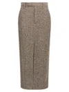 Brunello Cucinelli Diagonal Wool Tweed Midi Sartorial Pencil Skirt In Multi