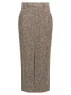 Brunello Cucinelli Diagonal Wool Tweed Midi Sartorial Pencil Skirt In Neutral