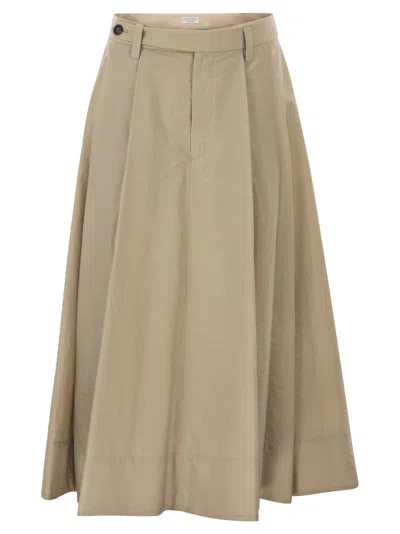 Brunello Cucinelli Sartorial Skirt In Techno Cotton Poplin With Jewellery In Neutral