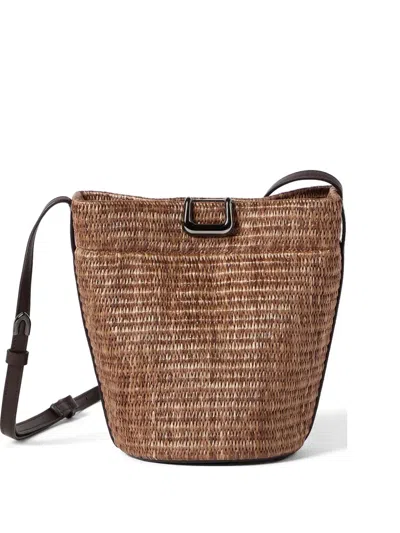 Brunello Cucinelli Sartorial Small Bucket Bag In Techno Cotton Raffia In Brown
