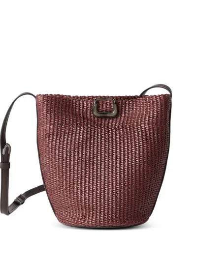 Brunello Cucinelli Sartorial Small Bucket Bag In Techno Raffia In Burgundy