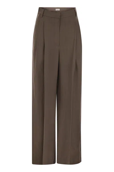Brunello Cucinelli Sartorial Wide Trousers In Fluid Viscose And Linen Twill