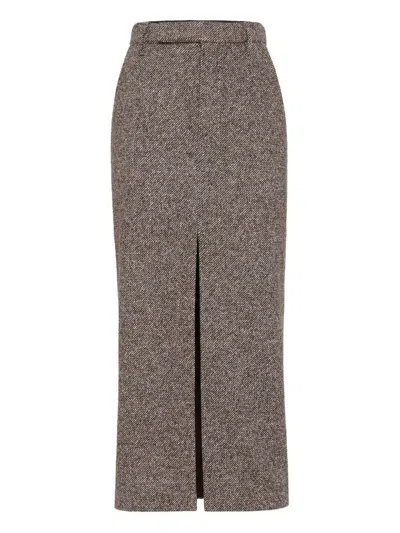 Brunello Cucinelli 'sartoriale Pencil' Midi Skirt In Brown