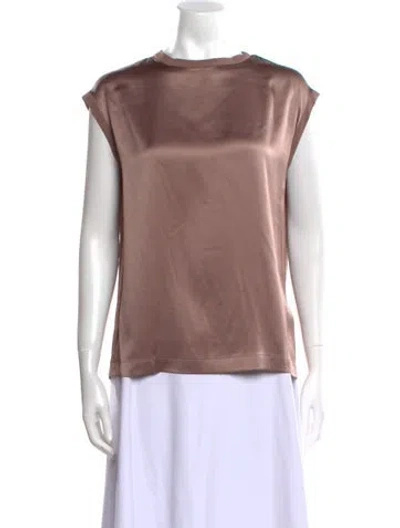 Pre-owned Brunello Cucinelli Satin Bateau Neckline Blouse In Brown