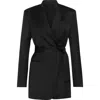 Brunello Cucinelli Satin Belted Blazer With Monili In Black