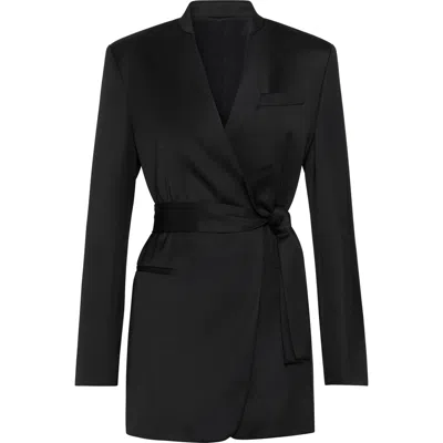 Brunello Cucinelli Satin Belted Blazer With Monili In Black