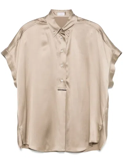Brunello Cucinelli Satin Blouse In Neutral