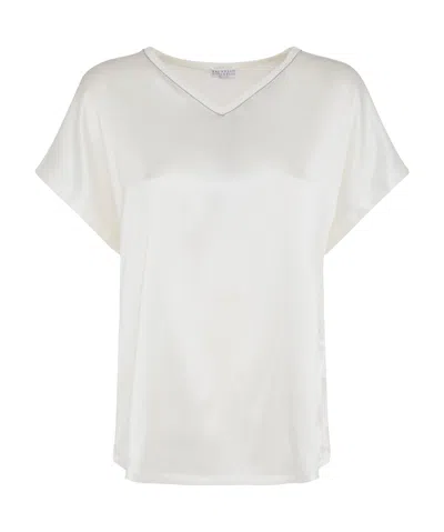 BRUNELLO CUCINELLI BRUNELLO CUCINELLI V-NECK SATIN T-SHIRT