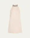 Brunello Cucinelli Satin Cady A-line Dress With Precious Monili Collar In White