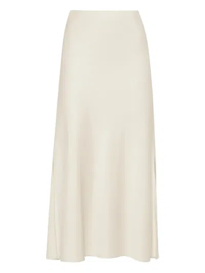 Brunello Cucinelli Satin Cady Fluid Pencil Skirt In White