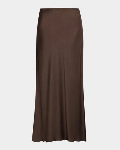 Brunello Cucinelli Cady Satin Fluid Bias-cut Skirt In Brown