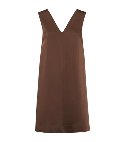 Brunello Cucinelli Satin Cady Mini Dress In Brown