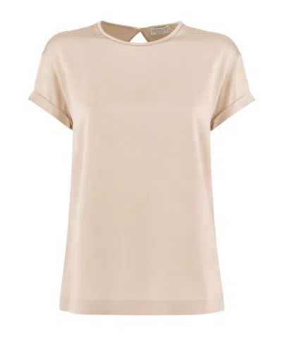 Brunello Cucinelli Satin Crewneck T-shirt In Brown