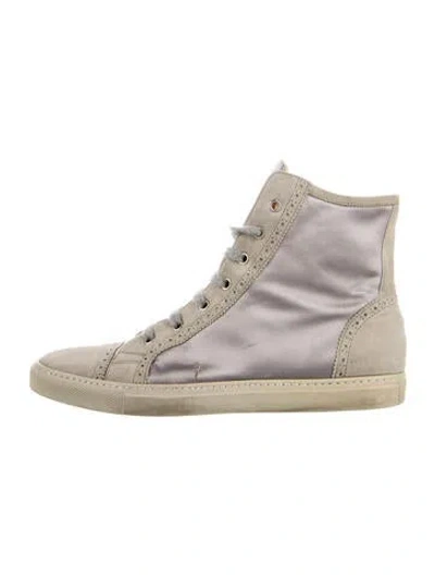 Pre-owned Brunello Cucinelli Satin Lasercut Accents Wedge Sneakers In Gray