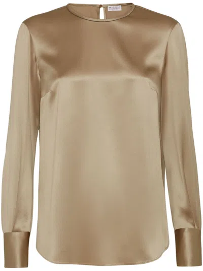 Brunello Cucinelli Satin Long-sleeve T-shirt In Green