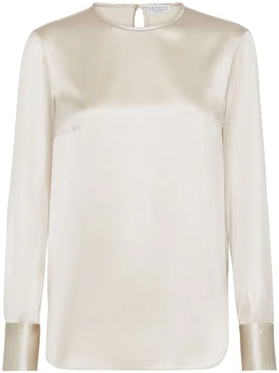 Brunello Cucinelli Satin Long-sleeve T-shirt In Grey