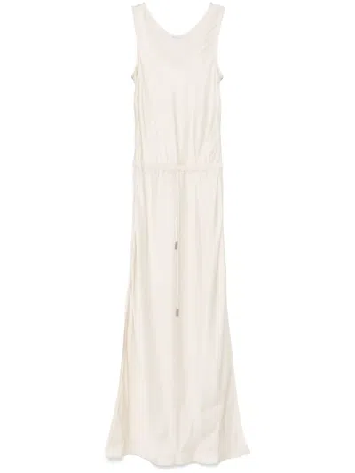 Brunello Cucinelli Satin Maxi Dress In Neutrals