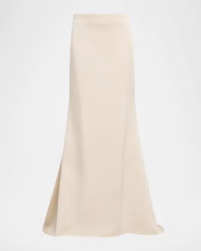 Brunello Cucinelli Satin Maxi Trumpet Skirt In Neutral