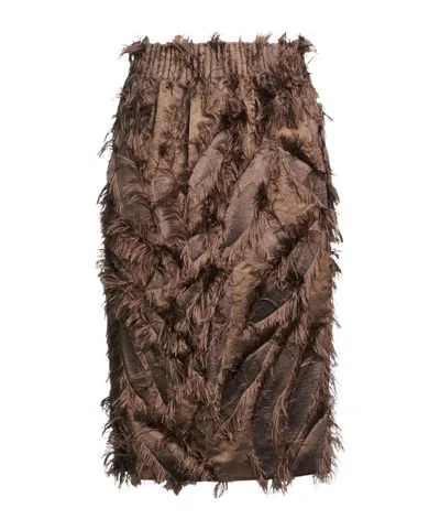 Brunello Cucinelli Satin Midi Skirt In Brown