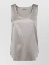 Brunello Cucinelli Satin Scoop Neck Sleeveless Blouse In Gray