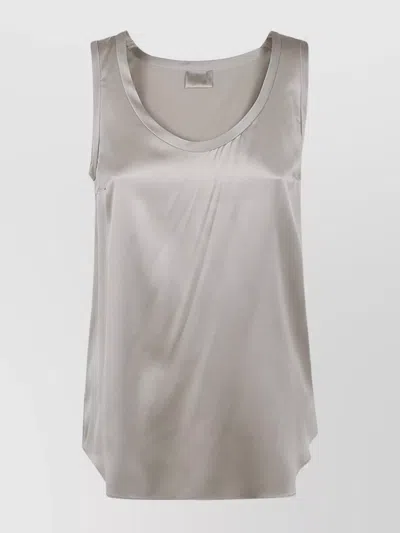 Brunello Cucinelli Satin Scoop Neck Sleeveless Blouse In Gray