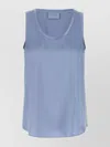 Brunello Cucinelli Satin Scoop Neck Sleeveless Top In Blue
