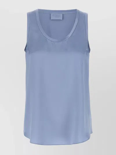 Brunello Cucinelli Satin Scoop Neck Sleeveless Top