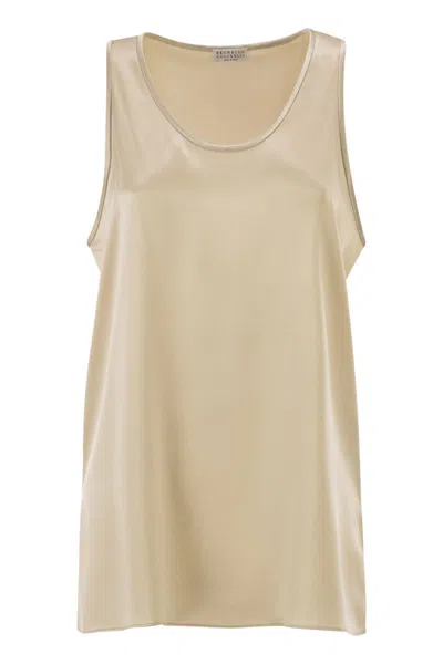 Brunello Cucinelli Satin Scoop-neck Top In Brown