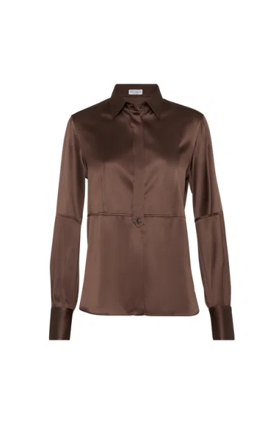 Brunello Cucinelli Satin Shirt In Brown