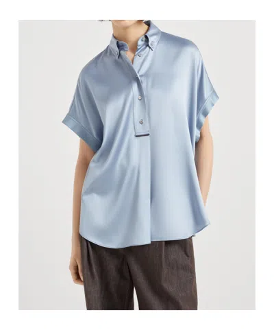 Brunello Cucinelli Satin Shirt In Blue