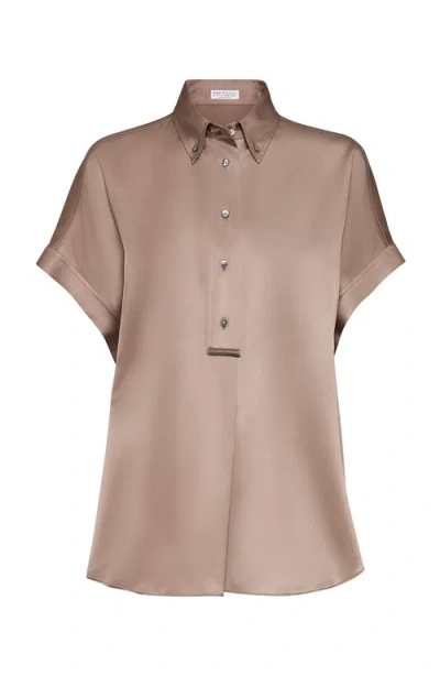 Brunello Cucinelli Satin Shirt In Cocoa