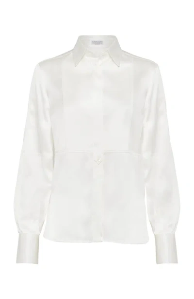 Brunello Cucinelli Satin Shirt In White