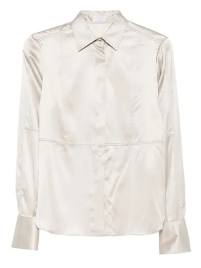 Brunello Cucinelli Women Satin Shirt With Monili In Neutral