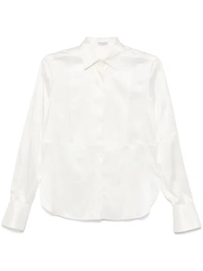 Brunello Cucinelli Satin Silk Shirt In White