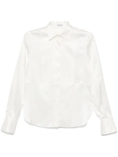 Brunello Cucinelli Satin Silk Shirt In White