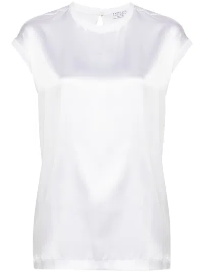 Brunello Cucinelli Satin Stretch-silk Top In White