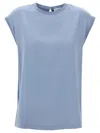 Brunello Cucinelli Silk Cap Sleeve T-shirt With Keyhole Back In Blue