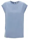 Brunello Cucinelli Silk Cap Sleeve T-shirt With Keyhole Back In Blue