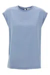 Brunello Cucinelli Silk Cap Sleeve T-shirt With Keyhole Back In Blue