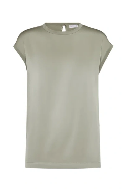 Brunello Cucinelli Satin T-shirt In Green