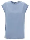 Brunello Cucinelli Silk Cap Sleeve T-shirt With Keyhole Back In Blue